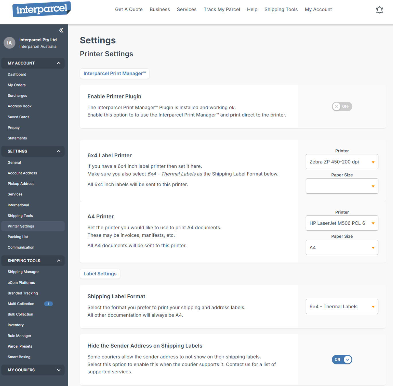 print manager settings